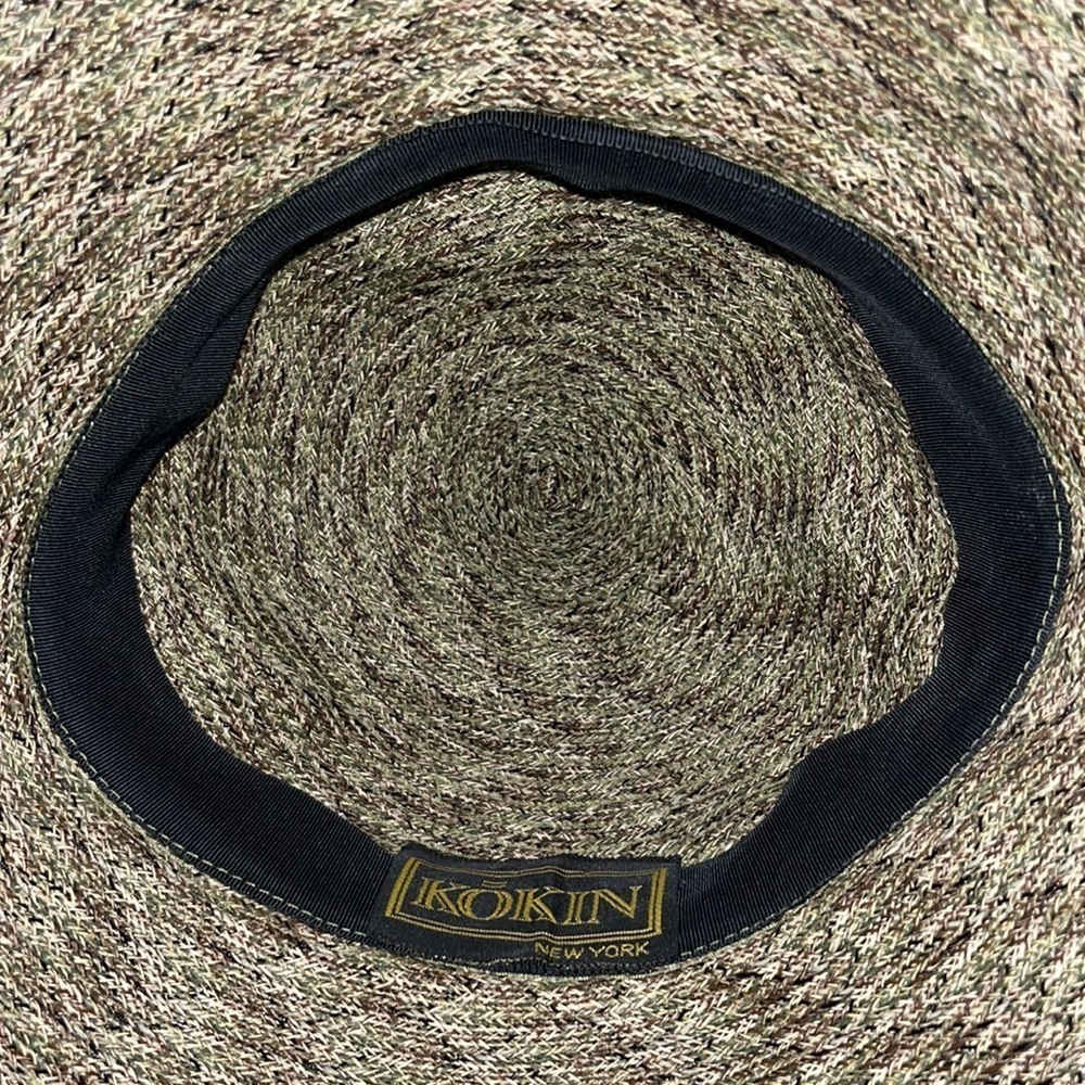 Kokin New York Woven Wide Brim Sun Hat w Twisted Leather Band Green Heather - Picture 9 of 12
